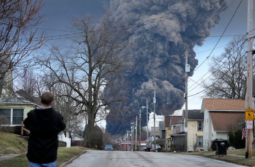 Toxic chemicals burn over Ohio derailment site during controlled release