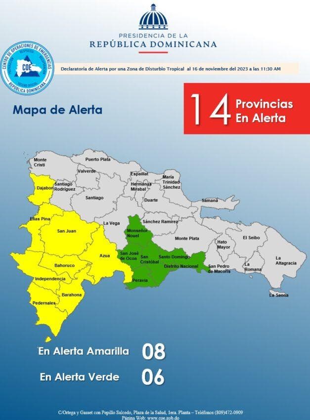 coe-emite-alertas-verde-y-amarilla-para-14-provincias